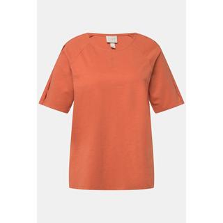 Ulla Popken  T-shirt di cotone biologico con apertura, scollo a girocollo e mezze maniche 