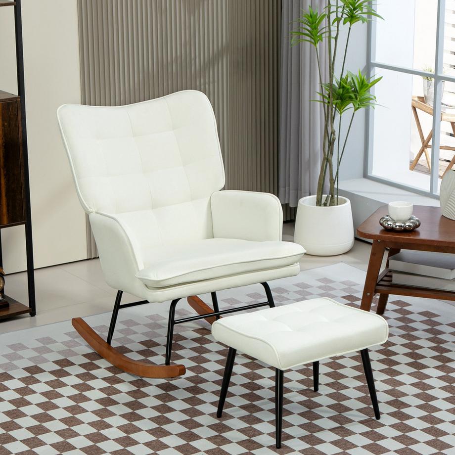 HOMCOM Schaukelstuhl mit Hocker  