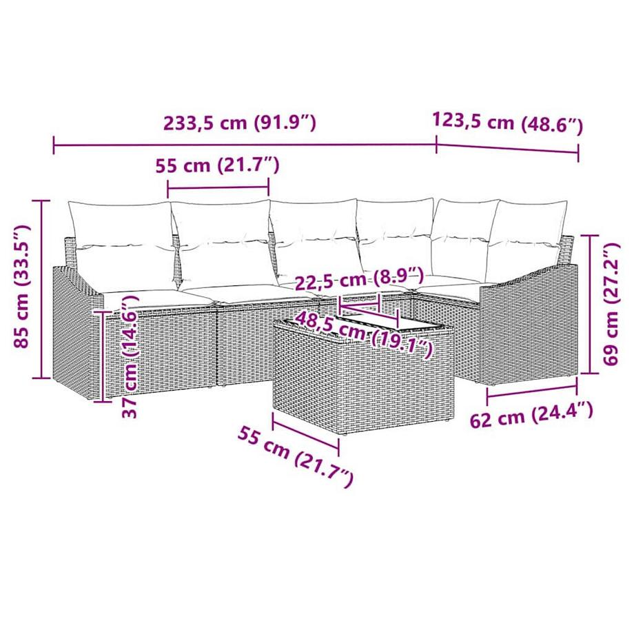 VidaXL Canapé d’extérieur poly rattan  