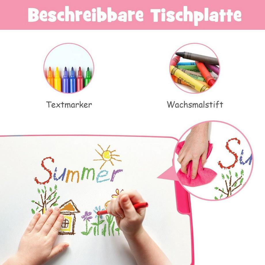 Northix  Höhenverstellbares Kinderschreibtisch Set mit Neigbarer Tischplatte & Schublade Rosa 