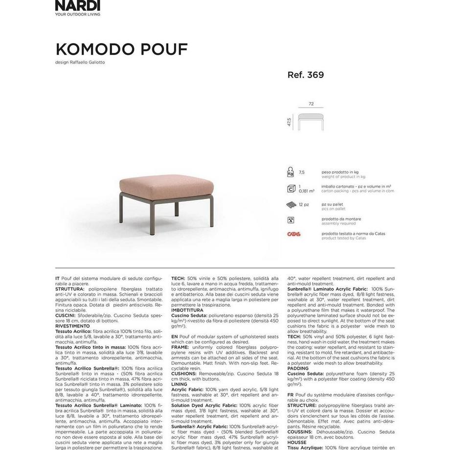 NARDI outdoor Tabouret de jardin Komodo rose anthracite 72  