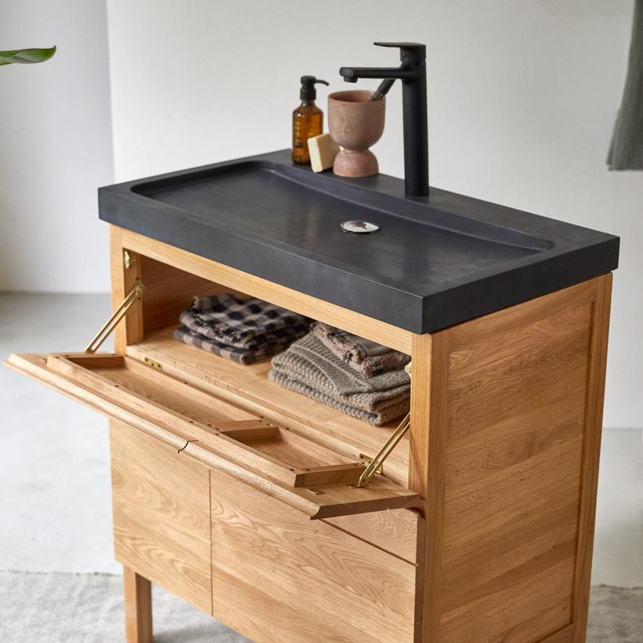 Tikamoon Meuble salle de bain en chêne massif et pierre de lave 80 cm Easy  