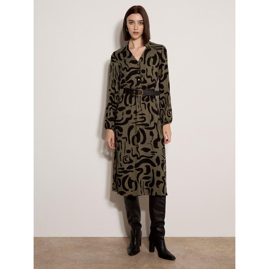 Midi-Kleid mit abstrakten Pinselstrichen