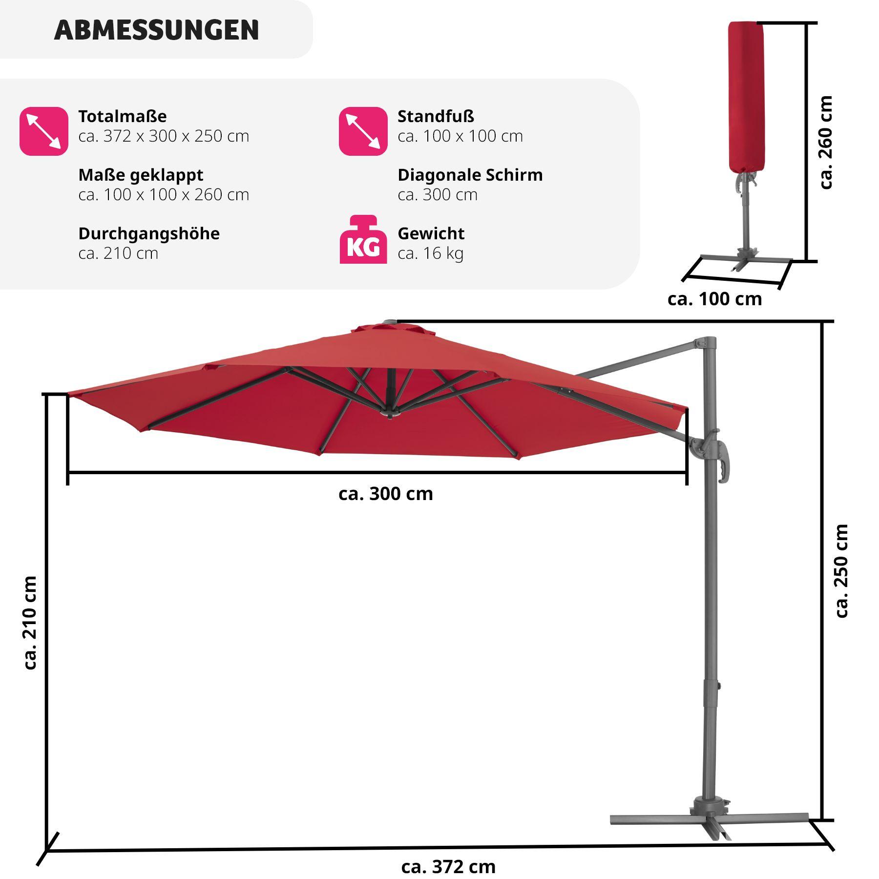 Tectake Ombrellone Daria con involucro protettivo e pedale, Ø 300 cm  