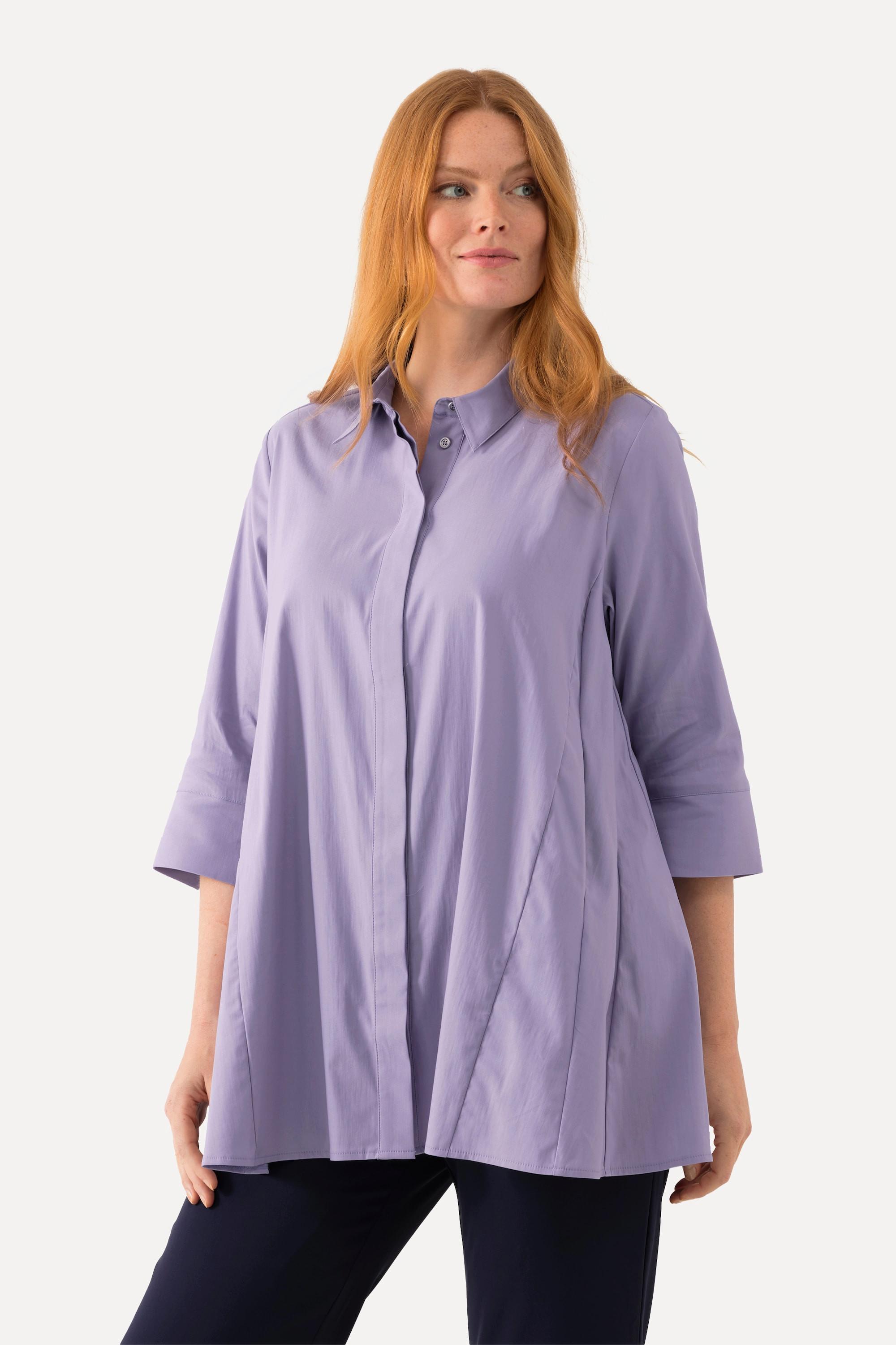 Ulla Popken  Chemisier avec plis godet. Col chemise et manches 3/4, ligne A 