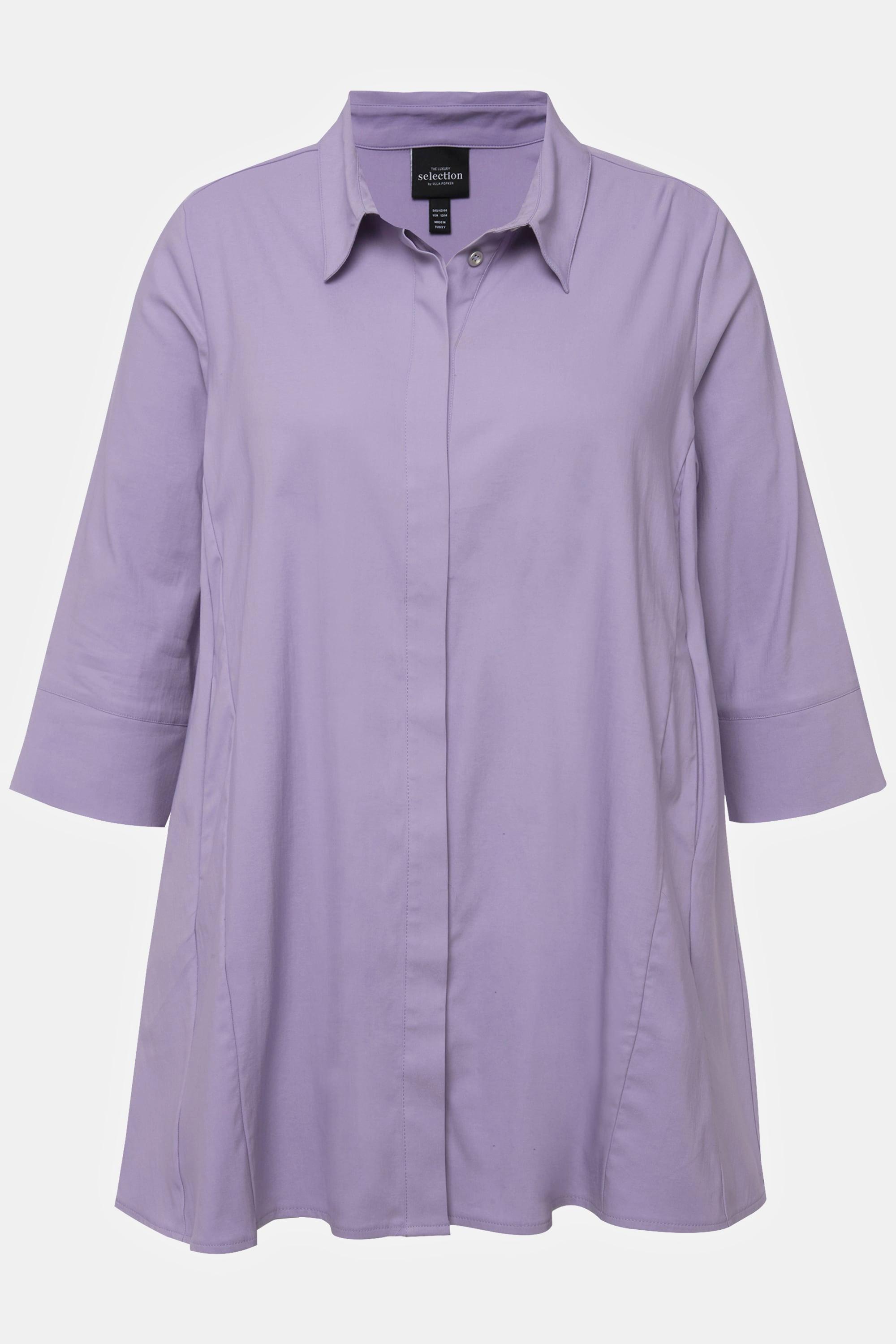 Ulla Popken  Blusa dal taglio svasato con pieghe godet, colletto da camicia e maniche a 3/4 