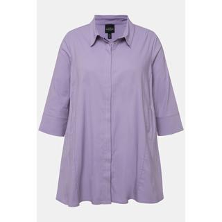 Ulla Popken  Blusa dal taglio svasato con pieghe godet, colletto da camicia e maniche a 3/4 