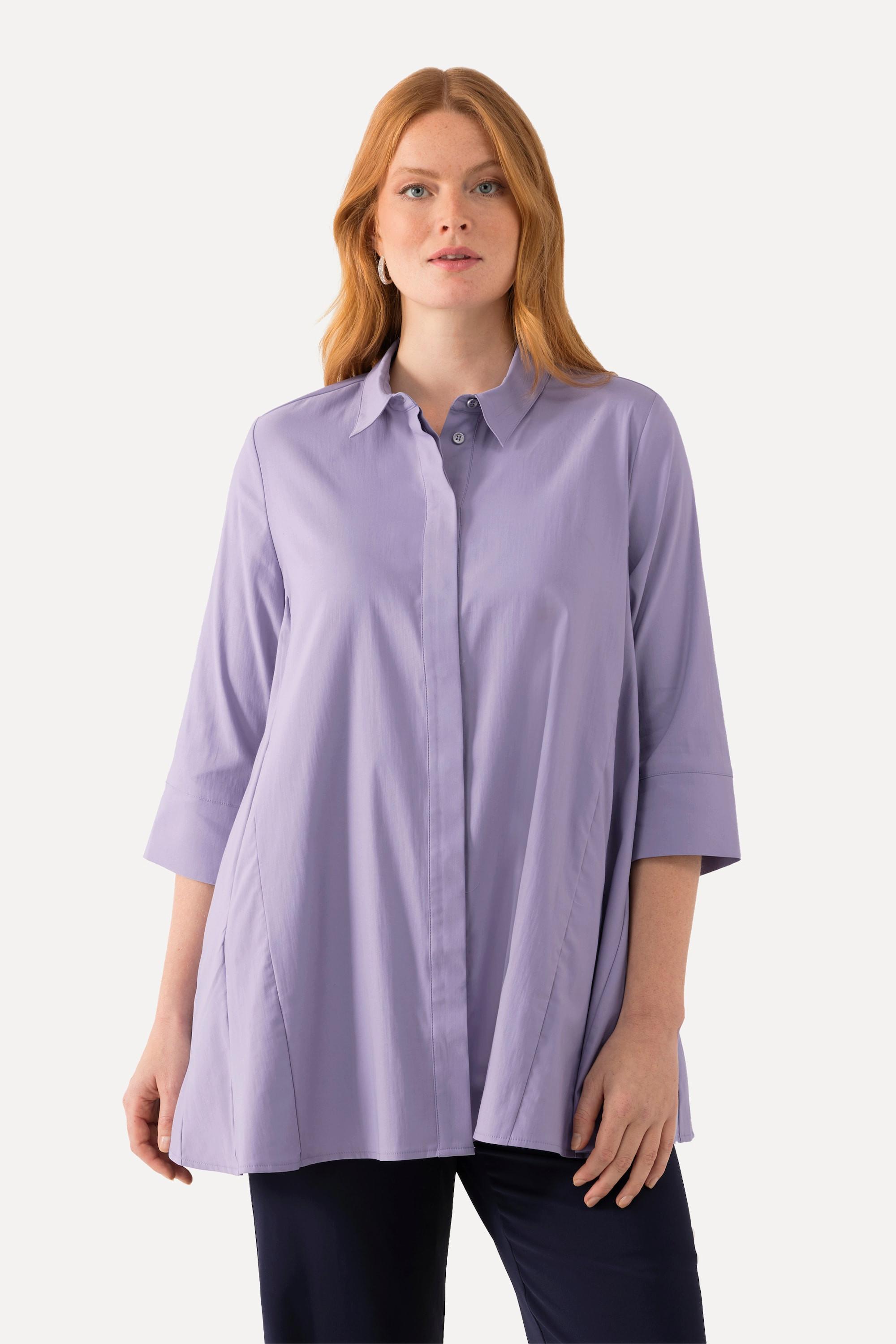 Ulla Popken  Chemisier avec plis godet. Col chemise et manches 3/4, ligne A 