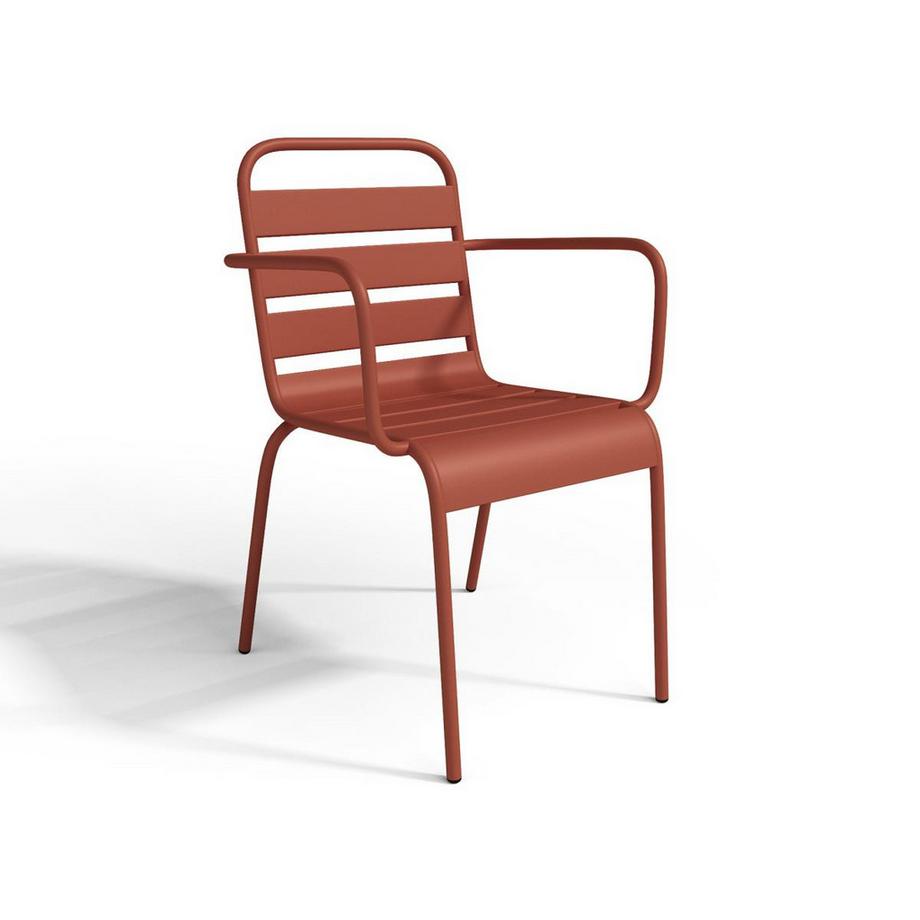 Vente-unique Garten-Essgruppe: Tisch D. 110 cm + 4 stapelbare Sessel - Metall - Terracotta - MIRMANDE von MYLIA  