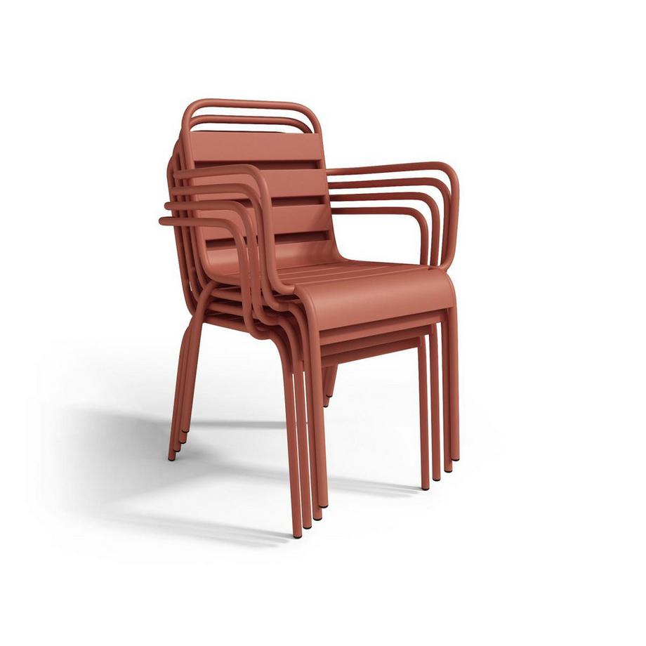 Vente-unique Garten-Essgruppe: Tisch D. 110 cm + 4 stapelbare Sessel - Metall - Terracotta - MIRMANDE von MYLIA  