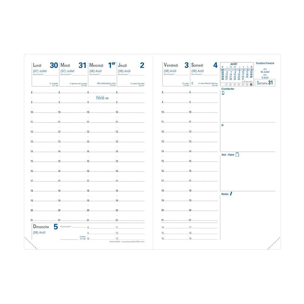 QUO-VADIS Agendas année scolaire - UNIVERSITAIRE - Semainier - 10x15cm - Club - Année 2024-2025  