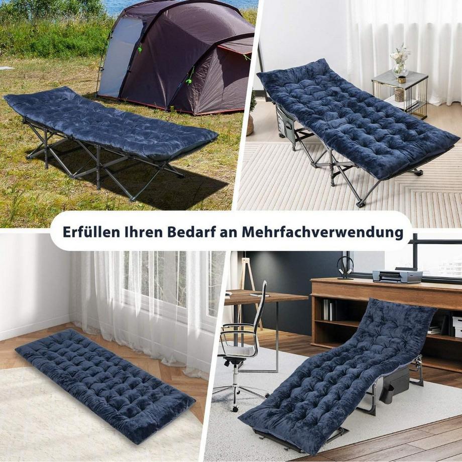 Northix  Coussin pour lit de camp en coton 190 x 70 cm Matelas épaisseur 7 cm avec 4 sangles de fixation bleu 