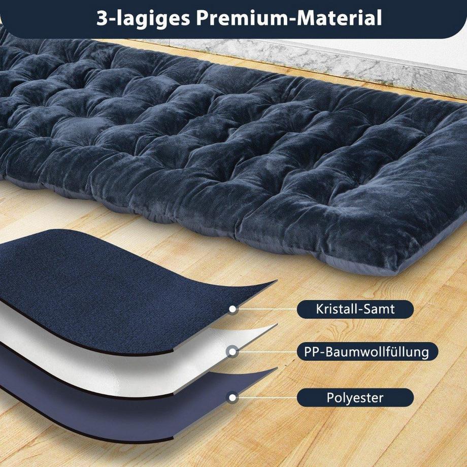 Northix  Coussin pour lit de camp en coton 190 x 70 cm Matelas épaisseur 7 cm avec 4 sangles de fixation bleu 
