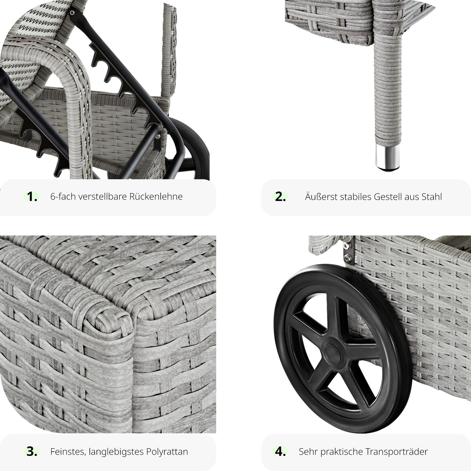 Tectake Sonnenliege Rattan mit Rollen  