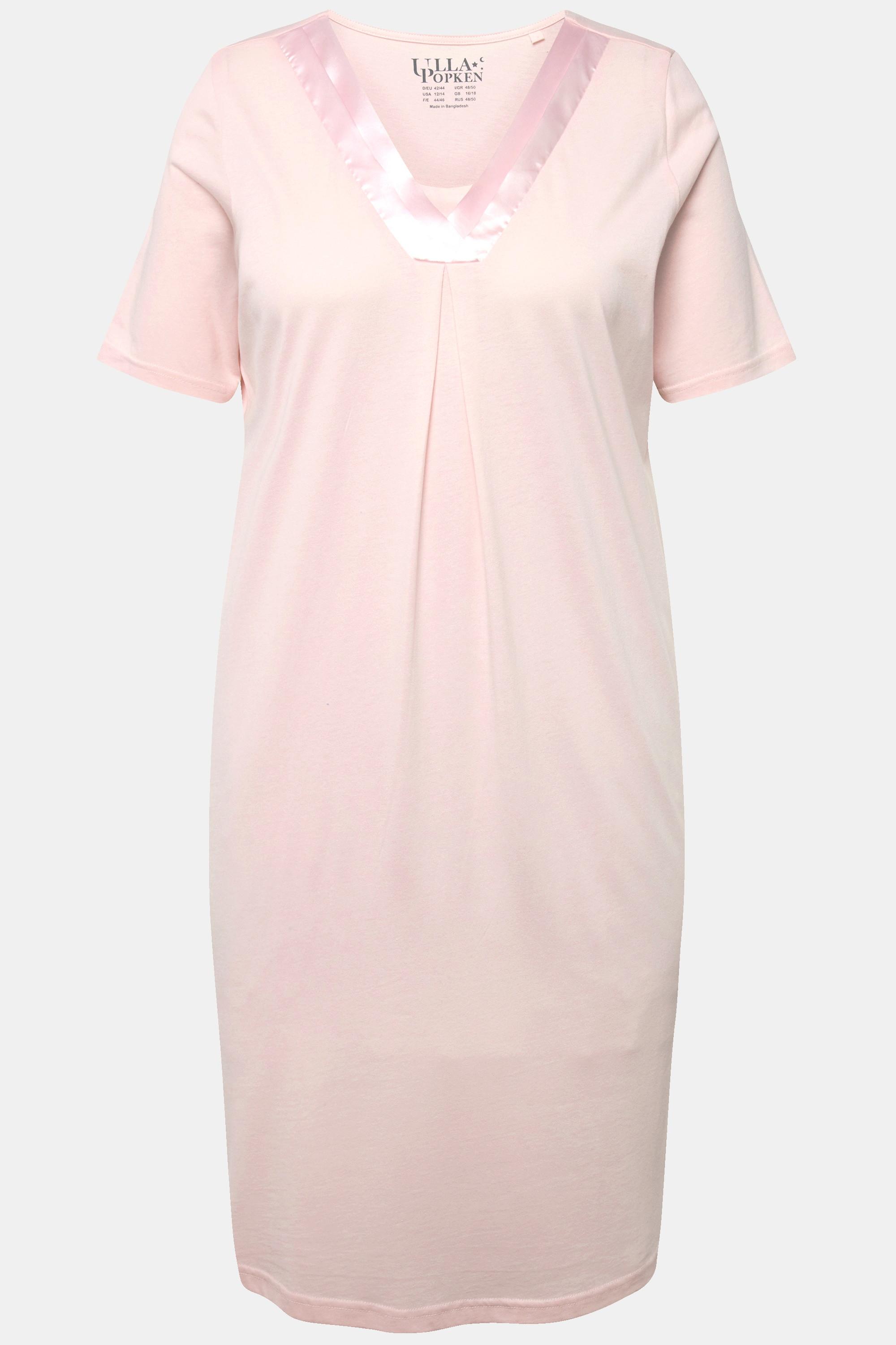 Ulla Popken  Chemise de nuit avec décolleté en V et manches courtes, détails en satin 