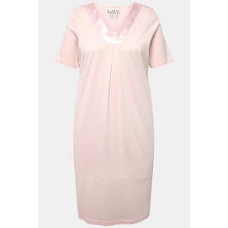 Ulla Popken  Chemise de nuit avec décolleté en V et manches courtes, détails en satin 