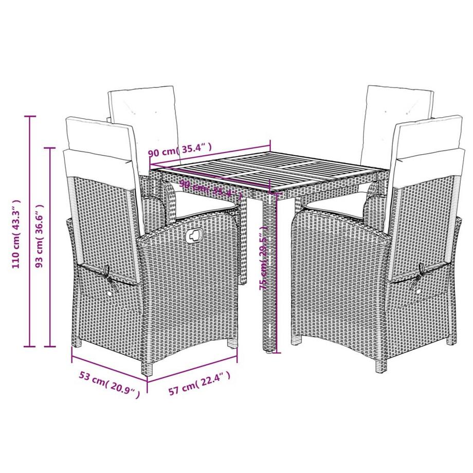 VidaXL Ensemble de salle à manger de jardin rotin synthétique  