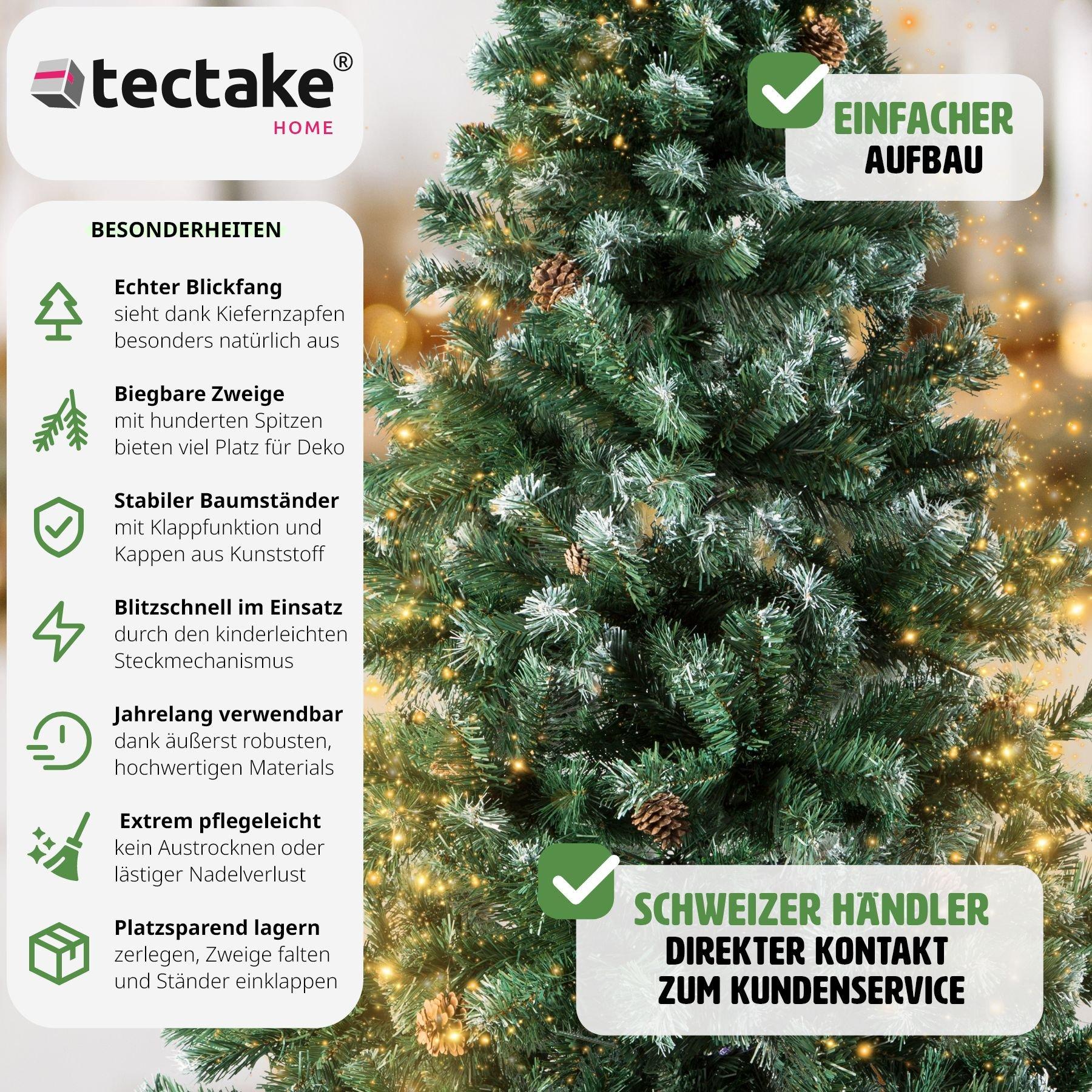 Tectake Albero di Natale artificiale  con sostegni in metallo e pigne 180 cm  