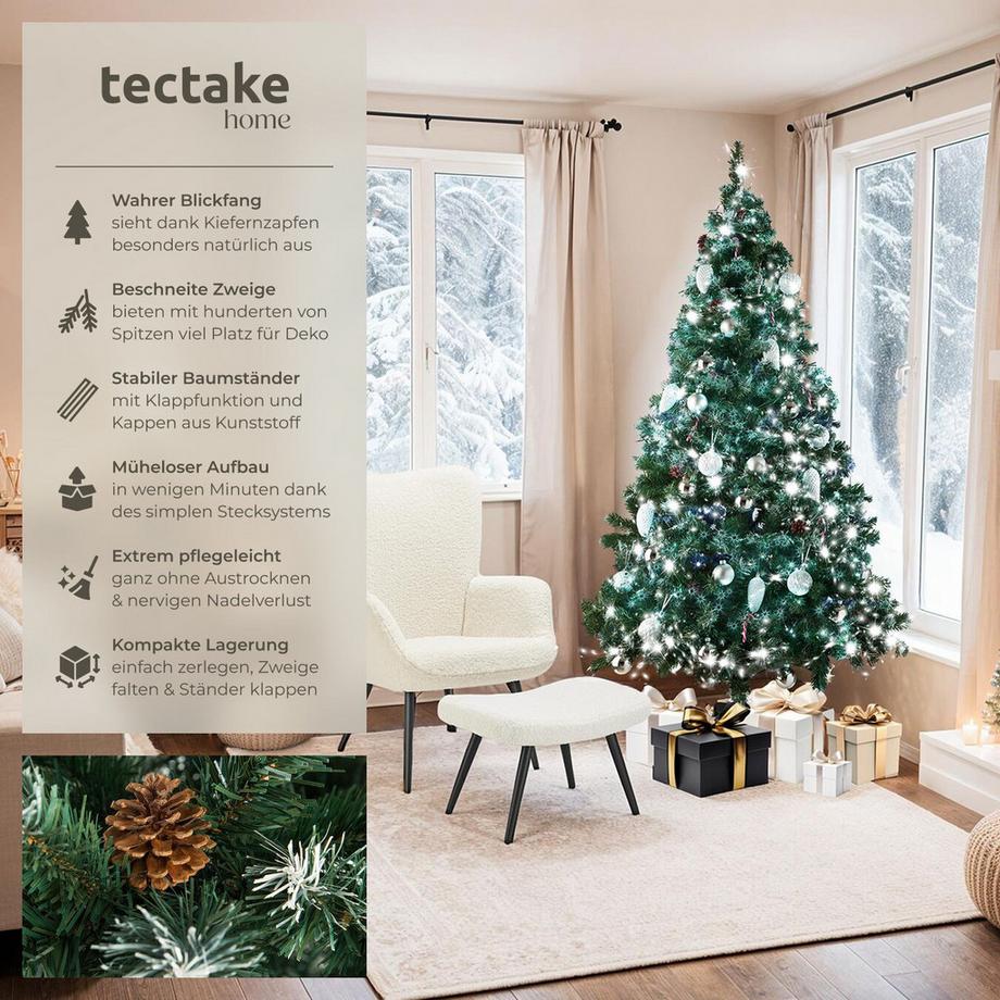 Tectake Albero di Natale artificiale  con sostegni in metallo e pigne 180 cm  