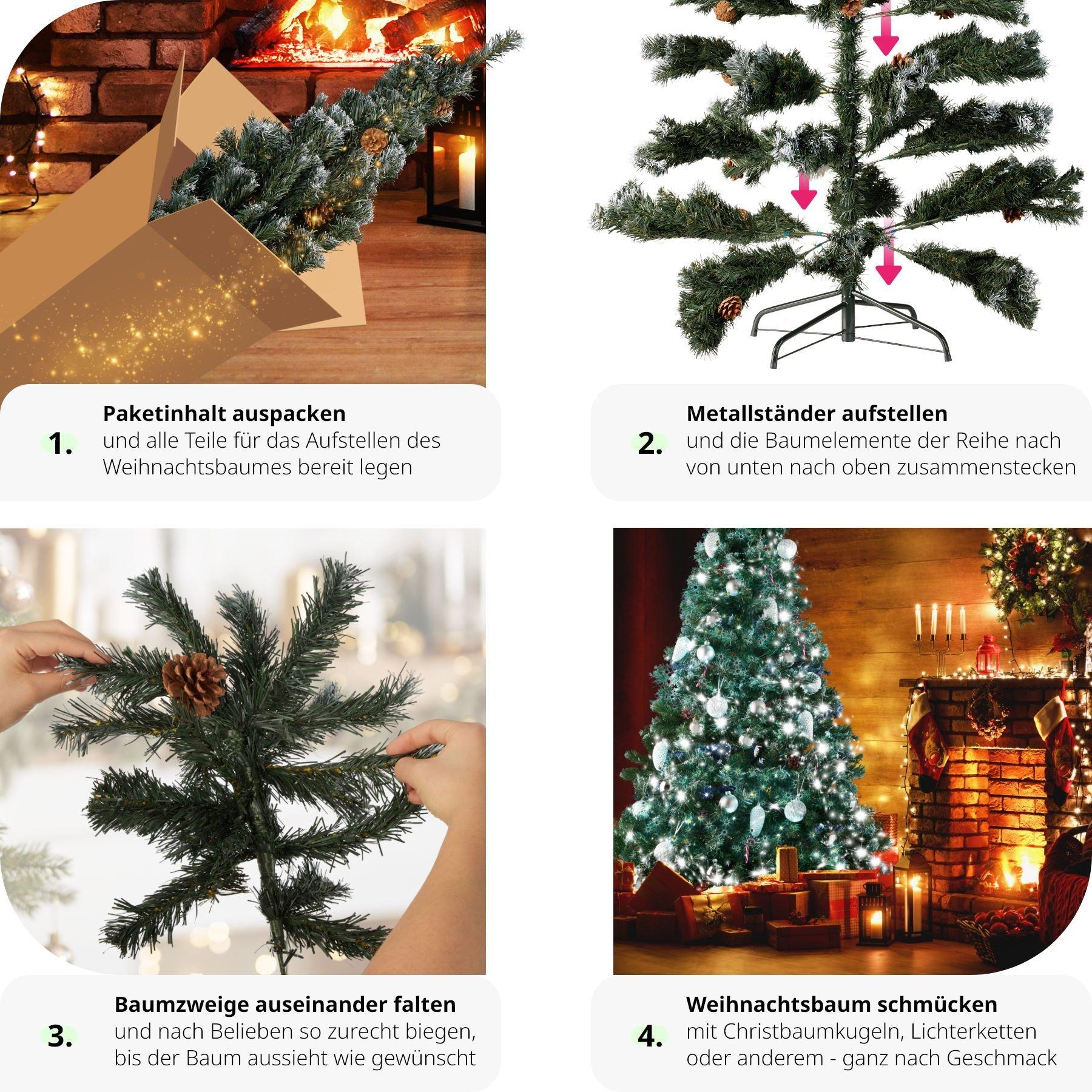 Tectake Weihnachtsbaum künstlich mit Zapfen und Metallständer 180cm  
