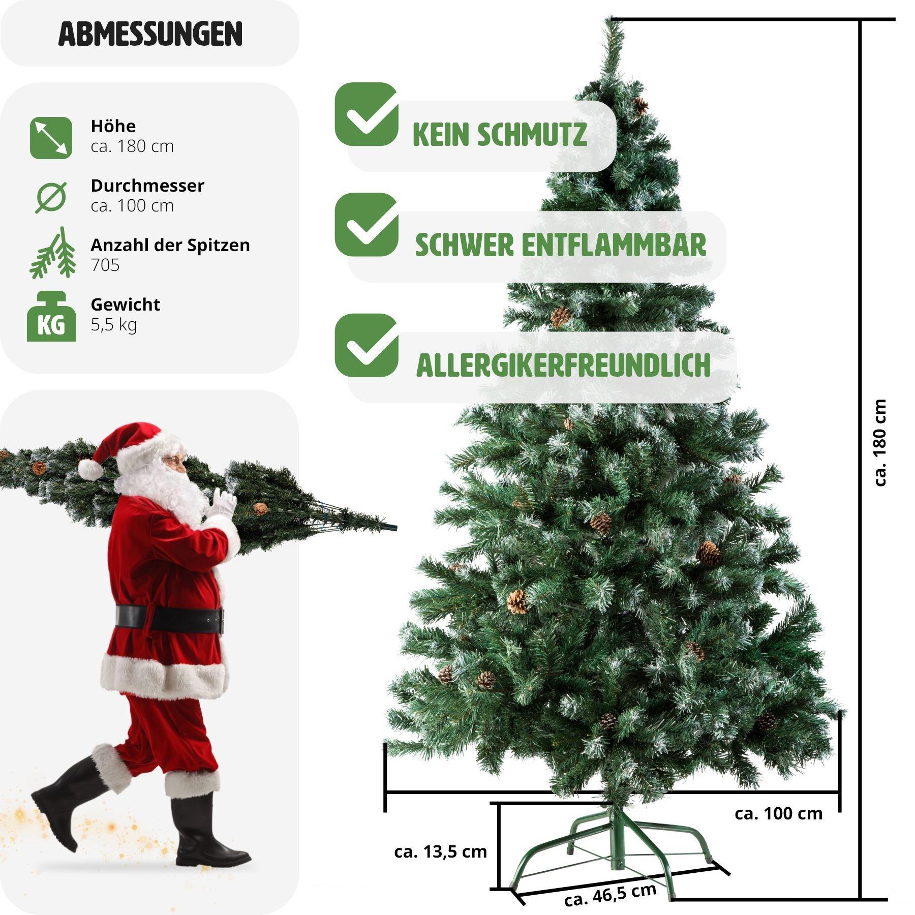 Tectake Albero di Natale artificiale  con sostegni in metallo e pigne 180 cm  