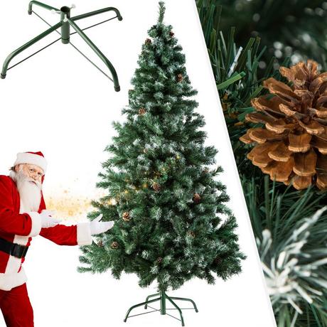 Tectake Sapin de Noël artificiel avec pommes de pin et support métallique 180cm  