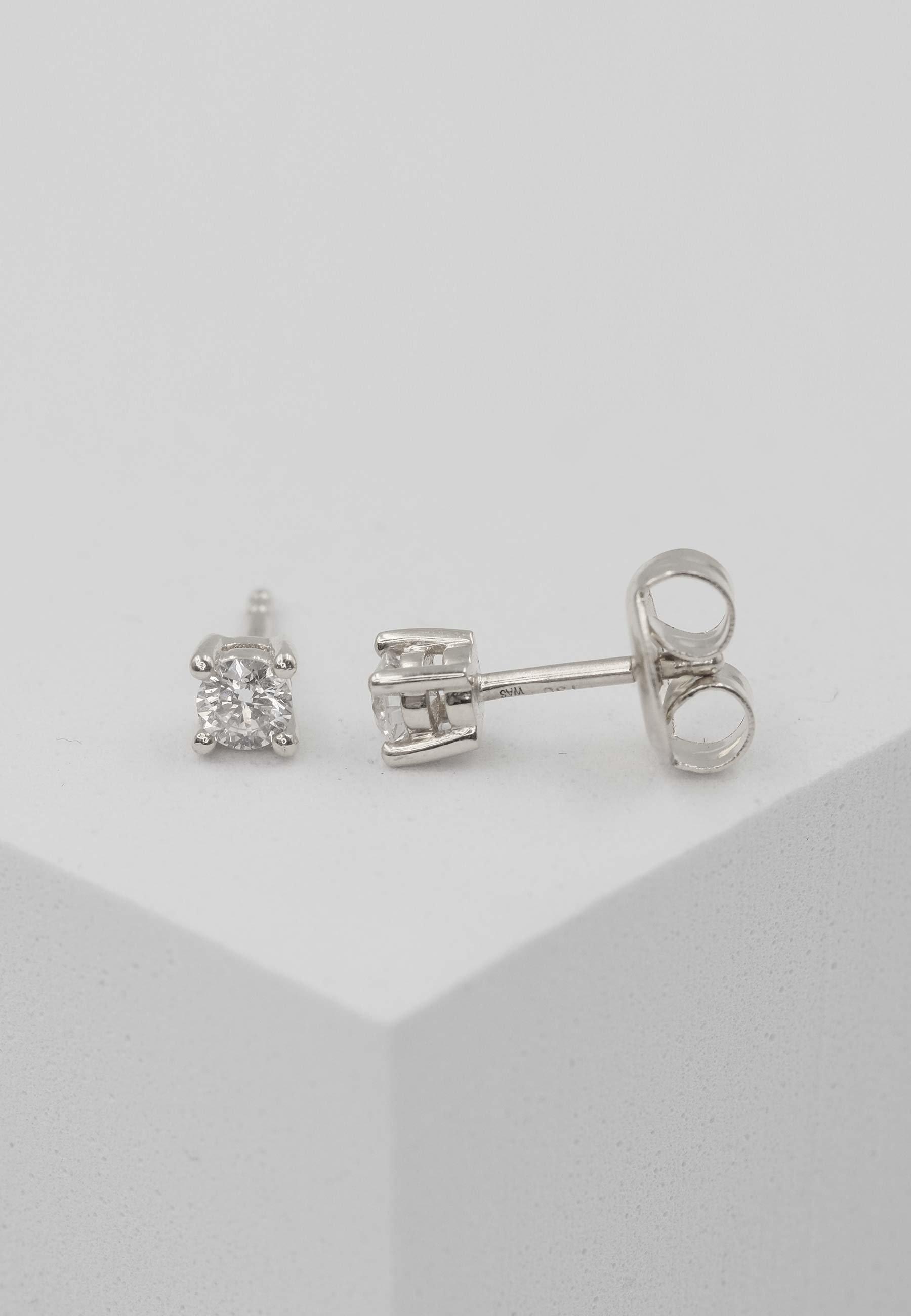 MUAU Schmuck  Clous d'oreilles solitaires 4 poignées en or blanc 750 diamants 0,34ct. 5mm 