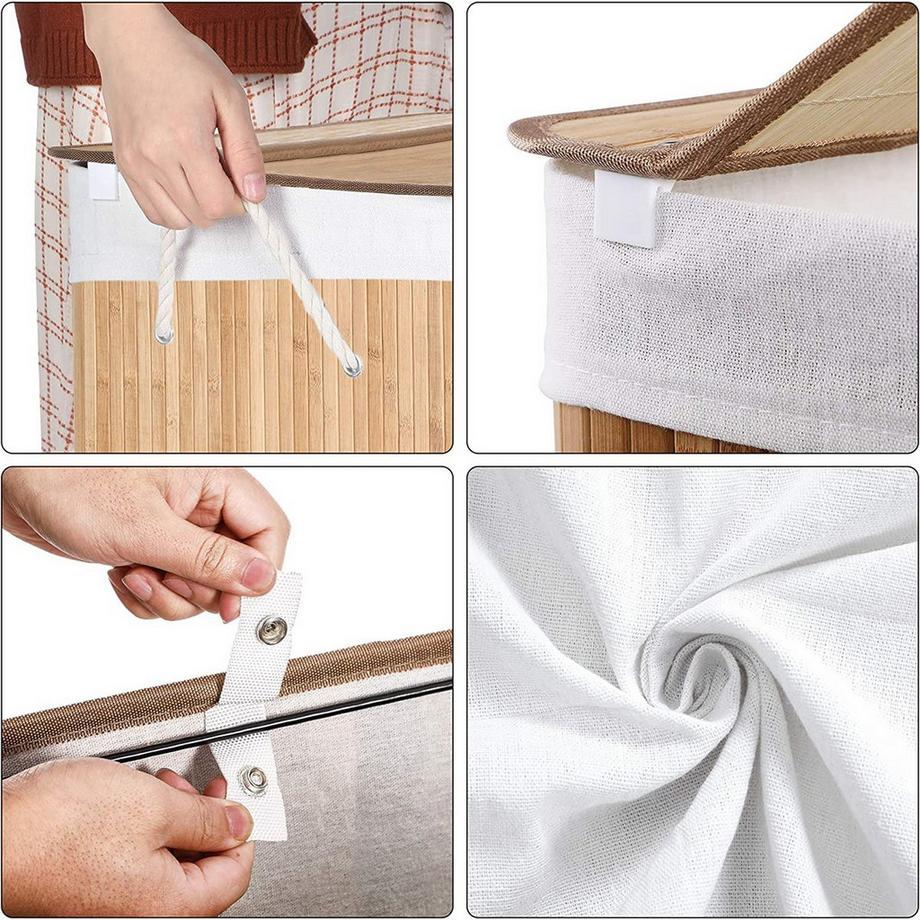 Calicosy Panier à Linge en Bambou 3 Compartiments avec Couvercle et Poignées, 150L - L60 x H61,5 cm  