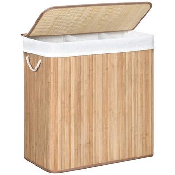 Bambus-Wäschekorb mit 3 Fächern, Deckel und Griffen, 150L - L60 x H61,5 cm