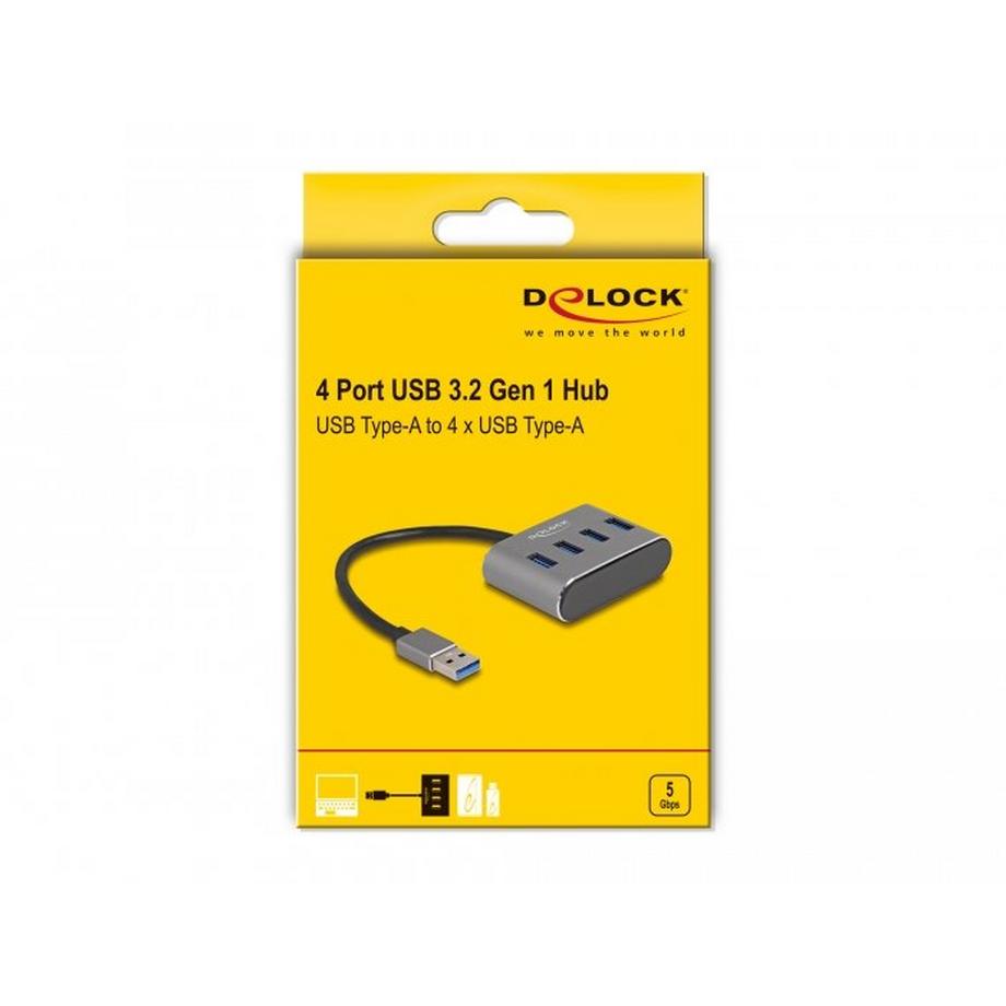 DeLock  4 Port USB 3.2 Gen 1 Hub mit USB Typ  A Anschluss 