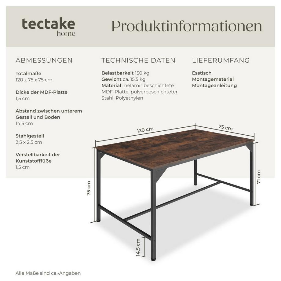 Tectake Table de salle à manger BELFAST style industriel  