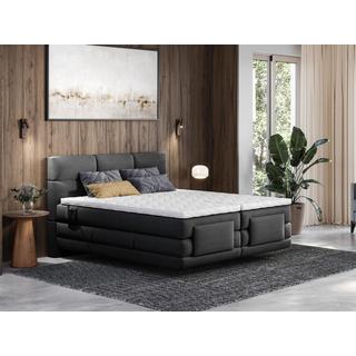 Vente-unique Boxspringbett mit gestepptem Kopfteil + elektrischem Untergestell mit Relaxfunktion + Matratze + Topper - 2 x 90 x 200 cm - Stoff - Anthrazit - LODI von PALACIO  