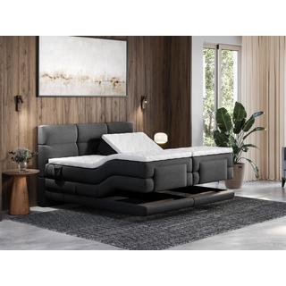 Vente-unique Boxspringbett mit gestepptem Kopfteil + elektrischem Untergestell mit Relaxfunktion + Matratze + Topper - 2 x 90 x 200 cm - Stoff - Anthrazit - LODI von PALACIO  