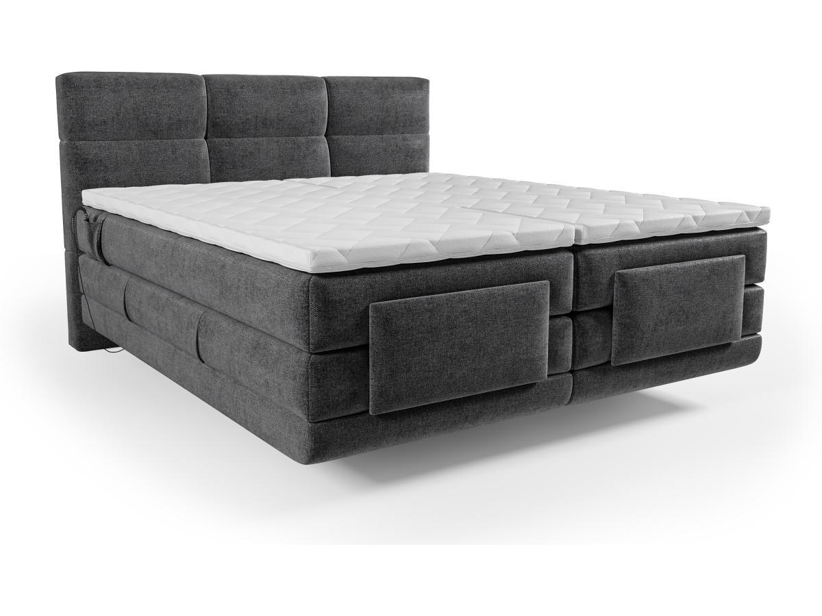 Vente-unique Ensemble complet boxspring tête de lit capitonnée + sommiers relaxation électrique + matelas + surmatelas - 2 x 90 x 200 cm - Tissu - Anthracite - LODI de PALACIO  