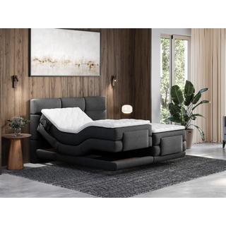 Vente-unique Ensemble complet boxspring tête de lit capitonnée + sommiers relaxation électrique + matelas + surmatelas - 2 x 90 x 200 cm - Tissu - Anthracite - LODI de PALACIO  