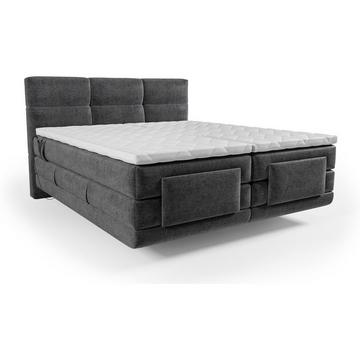 Boxspringbett mit gestepptem Kopfteil + elektrischem Untergestell mit Relaxfunktion + Matratze + Topper - 2 x 90 x 200 cm - Stoff - Anthrazit - LODI von PALACIO