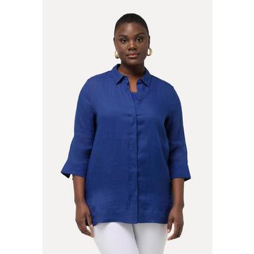 Blusa in ramiè con collo da camicia e maniche a 3/4