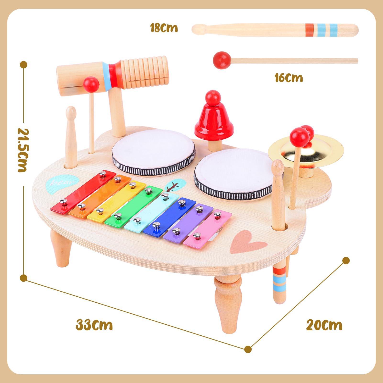 Activity-board  Tambour pour enfant, instrument de musique 10 en 1 avec xylophone, jouet en bois pour enfant 