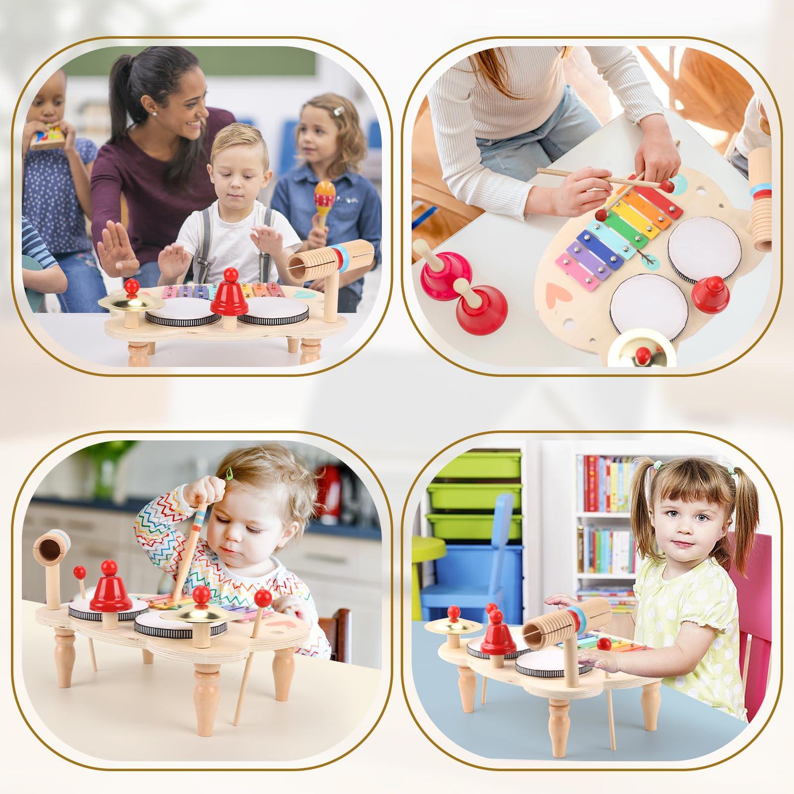 Activity-board  Tambour pour enfant, instrument de musique 10 en 1 avec xylophone, jouet en bois pour enfant 