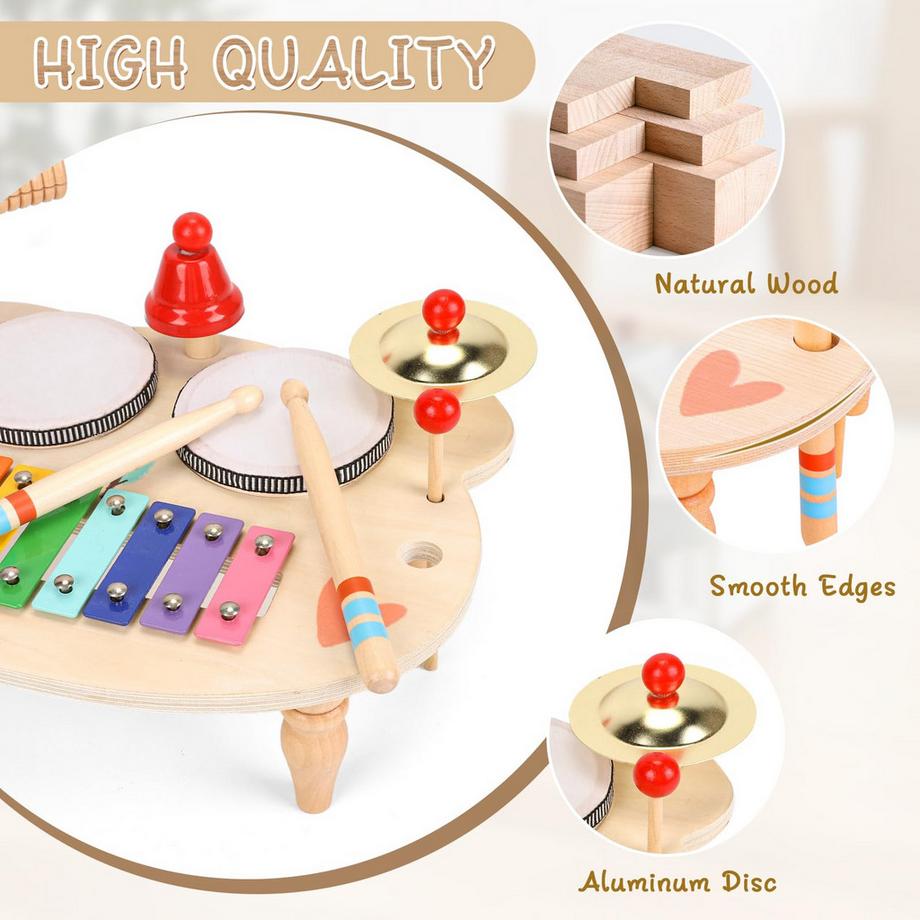 Activity-board  Trommeln für Kinder, 10-in-1 Trommel Musikinstrumente Jahr mit Xylophon, Kinderspielzeug Holzspielzeug 