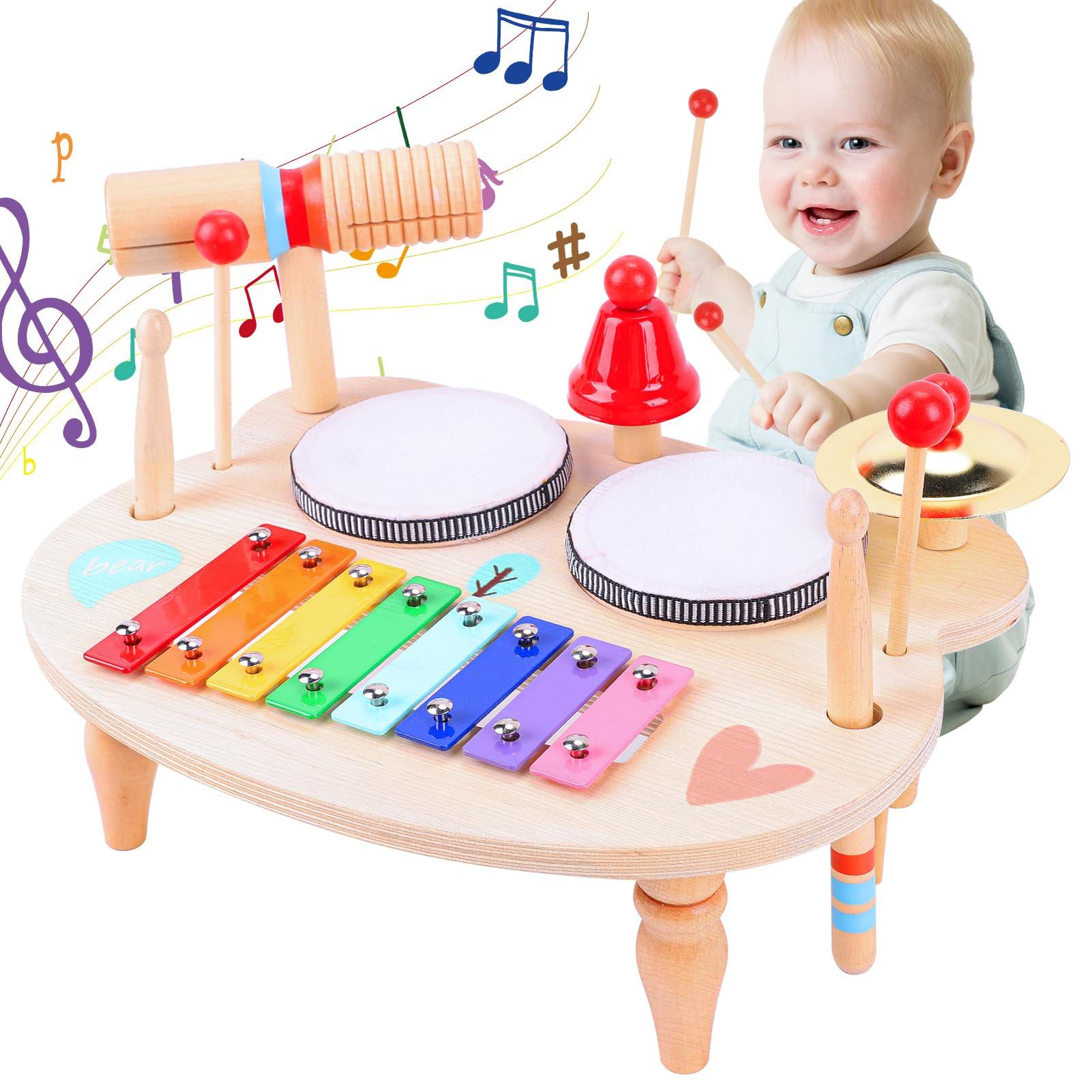 Activity-board  Tambour pour enfant, instrument de musique 10 en 1 avec xylophone, jouet en bois pour enfant 