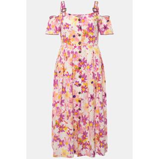 Ulla Popken Robe Dirndl Lin Mélangé Imprimé Floral Décolleté Cœur Manches Courtes  