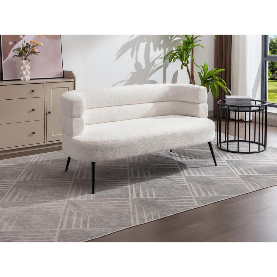 Vente-unique Canapé 2 places en tissu bouclette blanc CAMEDO  