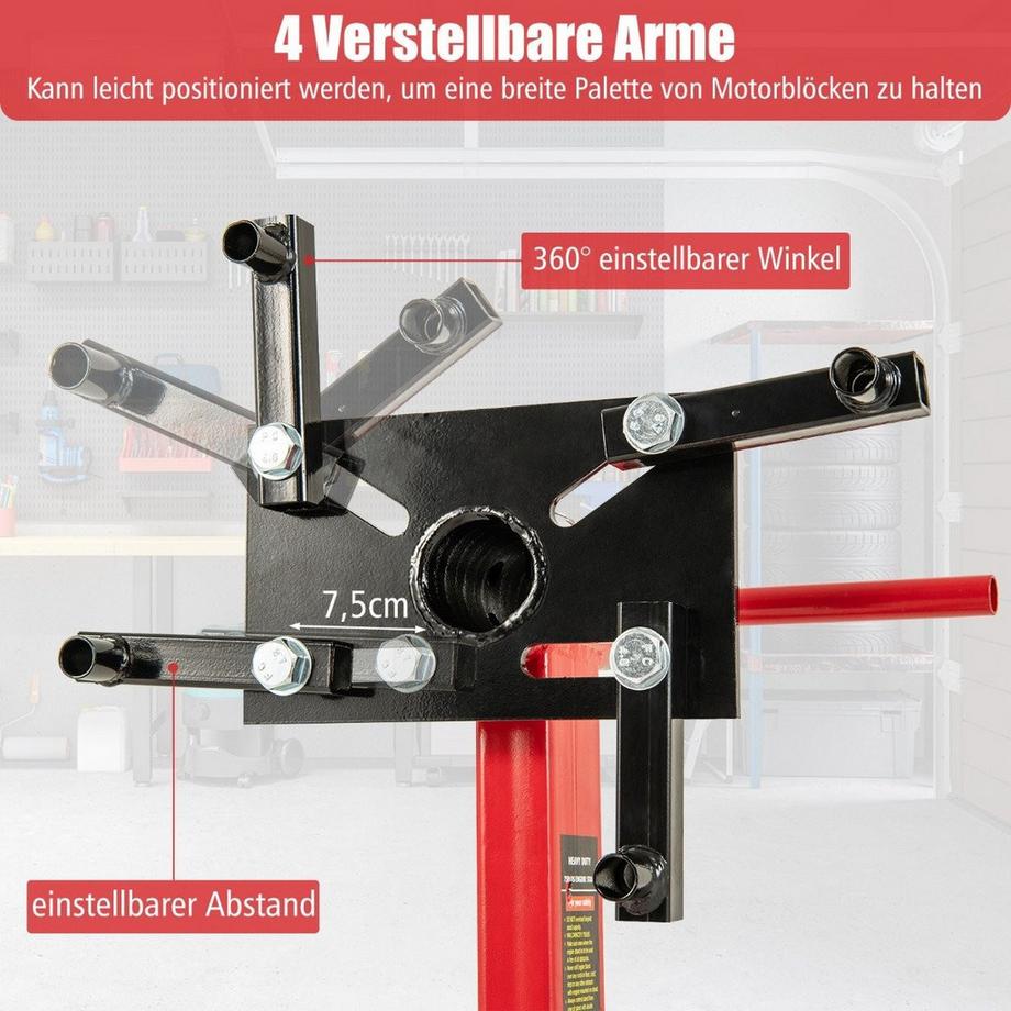 Northix  Motorständer 340 kg Motorheber 360° drehbar mit 4 verstellbaren Armen Motorhalter für Garagen 