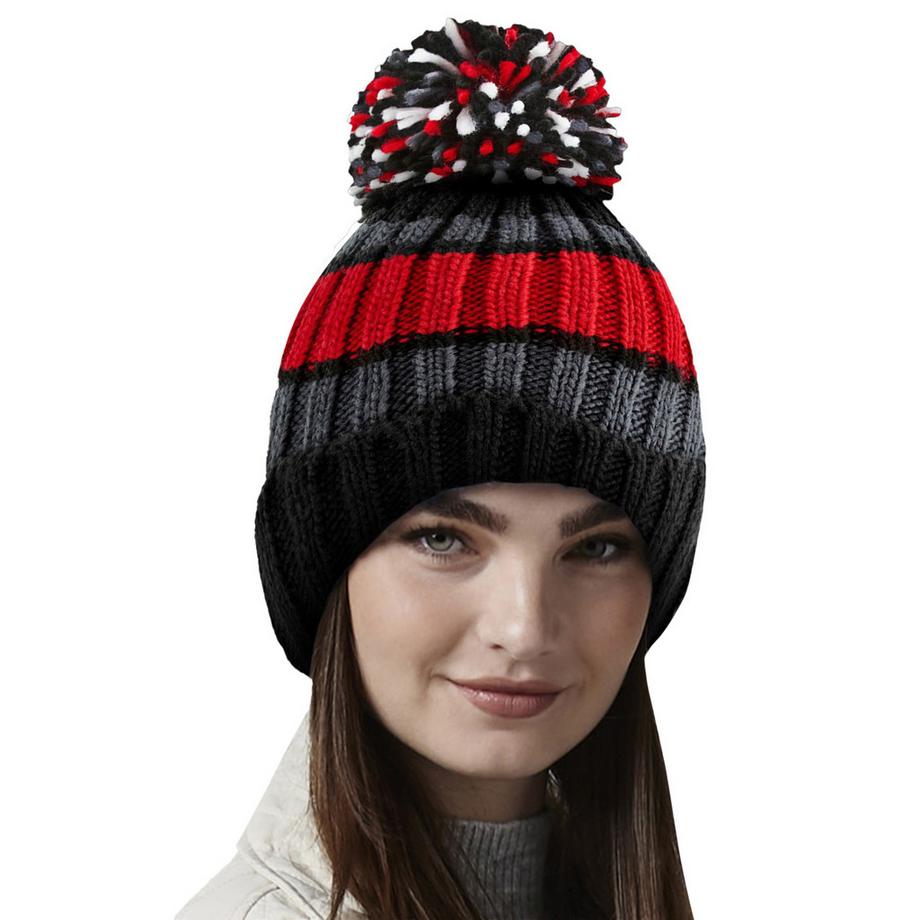 Beechfield Hygge Gestreifte Mütze mit Pompon  