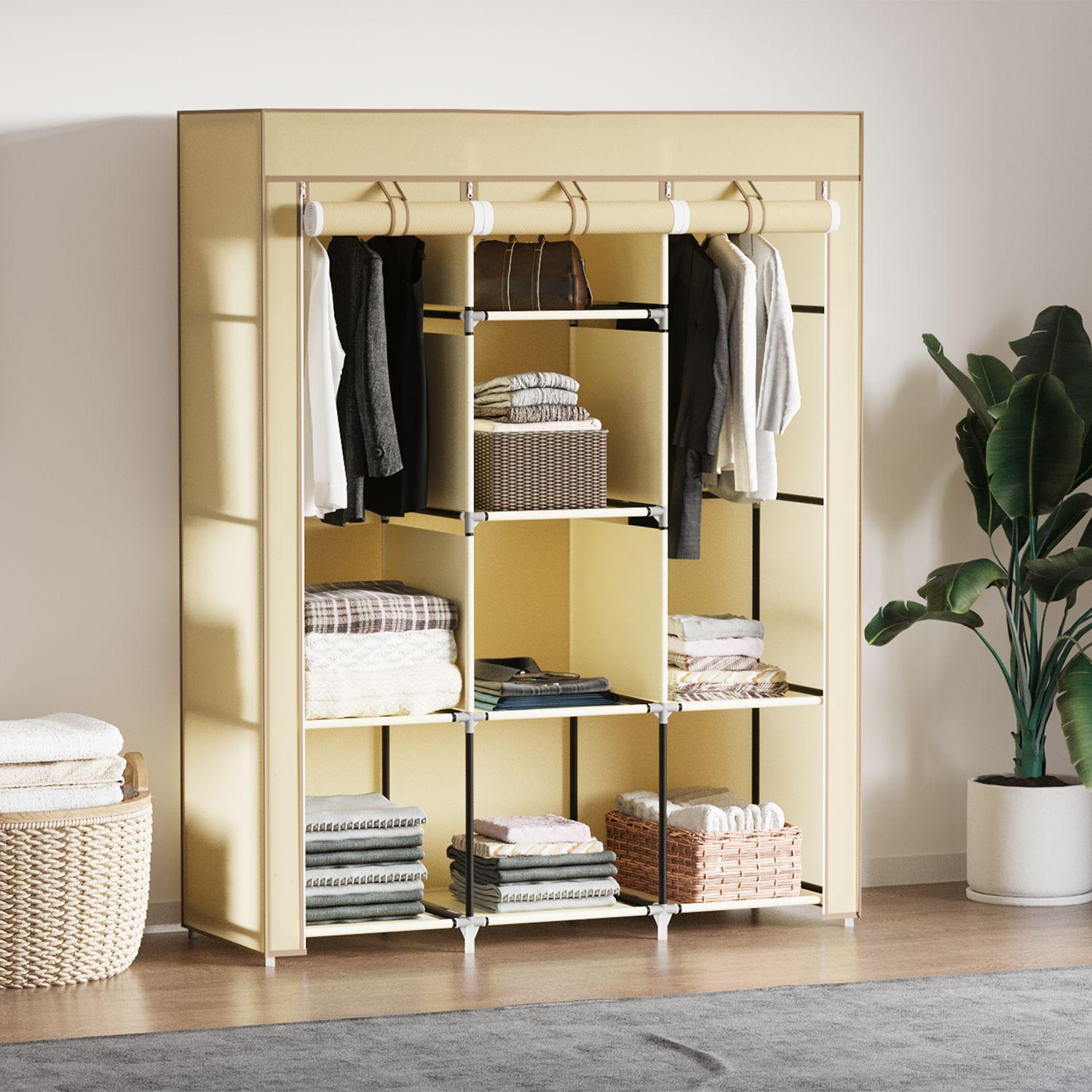 Northio Armoire Penderie En Tissu Avec Tringles À Vêtements, 8 Niveaux, Armoire Pliante, Tissu Non Tissé, Beige, 125X43X162,5Cm  