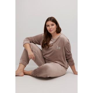 Ulla Popken  Pullover da casa in nicki con ricami, scollo a girocollo e maniche lunghe 