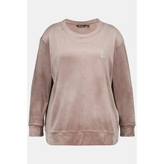 Ulla Popken  Pullover da casa in nicki con ricami, scollo a girocollo e maniche lunghe 