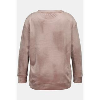 Ulla Popken  Pullover da casa in nicki con ricami, scollo a girocollo e maniche lunghe 