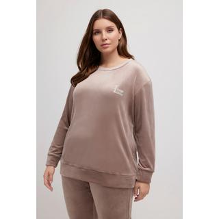 Ulla Popken  Pullover da casa in nicki con ricami, scollo a girocollo e maniche lunghe 